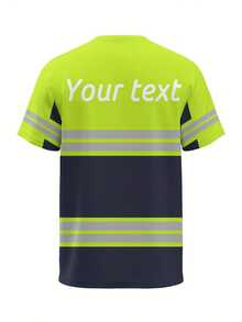 Customized Men's Work T-Shirt, Personalized Front & Back Text, Neon Green & Orange, Heavy All-Over Print Design, Regular Crew Neck Top, Suitable For Workplace, Events And Casual Wear
