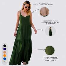 Viscolinho Women's Long Dress With Adjustable Straps - Army Green - View 9