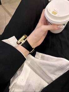 1 Young And Fashionable Women's Watch Strap, Black Leather, Soft And Comfortable, Ultra-Thin And Slender Women's Watch Strap Ultra3 2 1 SE S10 /S9 /S8 /S7 /S6/ S5/ S4/ S3 /S2/ S1 Series Global Hot New Product Golden Metal Decoration Black Leather Strap 38 Mm40mm42mm44mm45mm46mm49mm Compatible With Watch Band Smart Watches Accessories Wristwatch - Black - View 9
