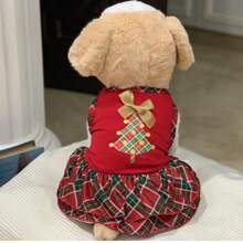 Pet Red Plaid Christmas Tree Dress, Small Cat Dog Clothes, Poodle Bichon Frise Outfits