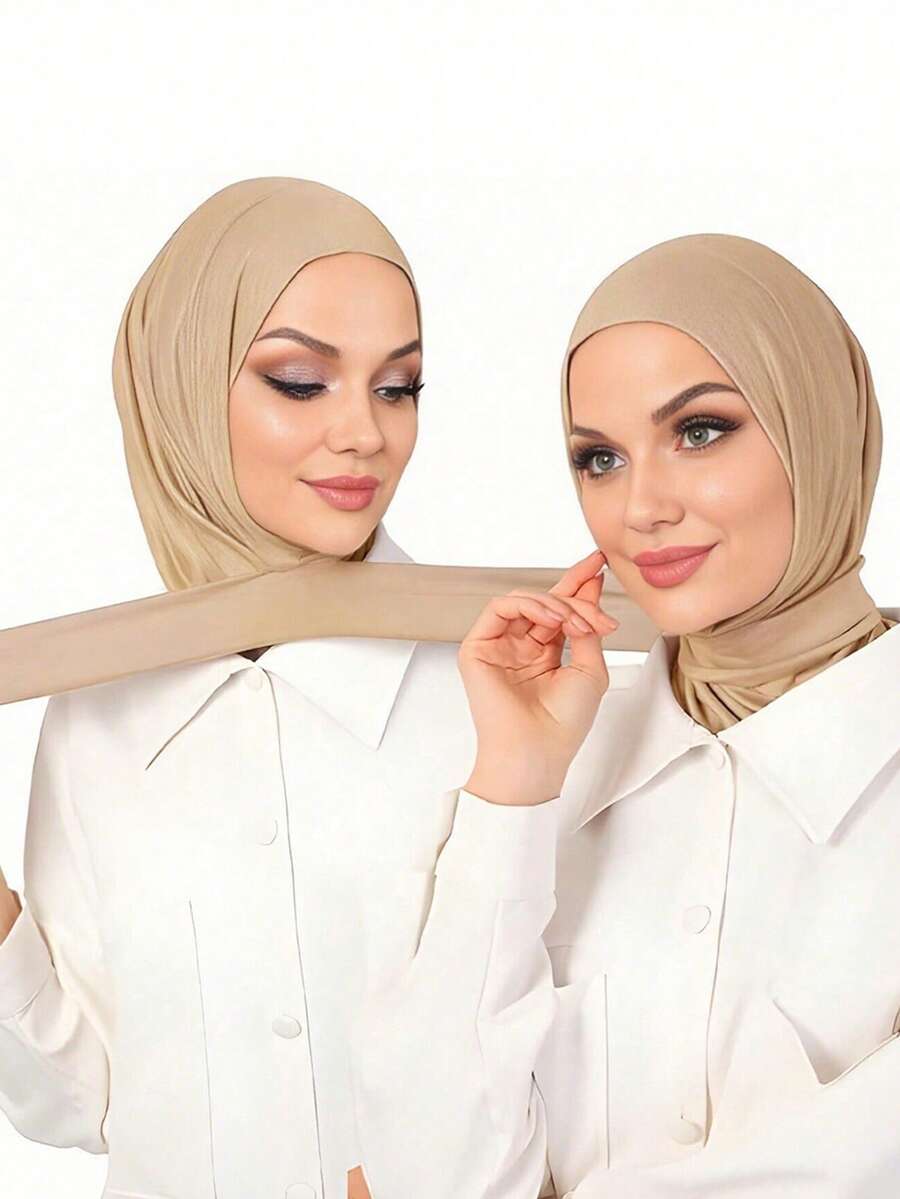 女士中东风情按扣头巾 - 易于调节，适合日常休闲佩戴 - 卡其色 - 查看 1