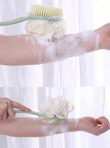 1 粉色/蓝色长柄沐浴刷，具有双面擦洗和按摩功能，多用途擦洗刷，用于背部去角质和淋浴清洁，家庭浴室装饰