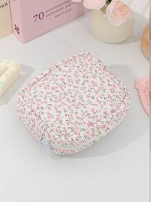 1 Pc Mini Floral Print Coin Purse Cute Cherry Pattern Makeup Pouch Portable Lipstick Storage Bag Soft Fabric Sanitary Pad Storage Bag Girly Wallet Purse Foam Quilted Make Up Bag Small Items Organizer Bag Charger Organizer Bag Headphone Organizer Bag Pink Bow Knot Travel Cosmetics Bag Mini Bag Coin Purse Napkin Pouch For Girl Purse Essentials Perfect Gift For Back To School Birthday Gifts Gifts Dorm Supplies School Supplies