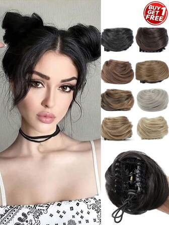 2 piezas Clip de garra mini para moño, extensión de peluca sintética con forma de orejas de gato para moño desordenado, accesorio para recogido tipo rosquilla para mujeres y niñas