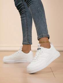 Women's Low-Top Lace-Up Casual Sneakers - Fashionable Side Stripe Design - Stylish & Lightweight - Suitable For Daily Wear - White - View 4