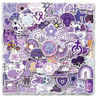120PCS Purple Stickers Vinyl Stickers Scrapbook, Journaling, Laptop, Bumper, Skateboard, Water Bottles, Computer, Phone, Cartoon, Hard Hat, Car Stickers