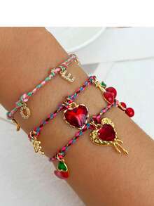 1 chiếc vòng tay trái tim nơ anh đào vàng thủ công, vòng tay xích lớn, trang sức xuân/hè - Nhiều màu - Xem 6