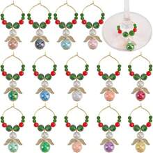 14Pcs Beaded Wine Glass Charms Wine Glass Charm Bulk Colorful Acrylic Angel Bead Drinks Marker Identifiers Tags Rings For Stem Glasses Wedding Valentines Day Wine Tasting Party Decoration