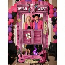 Trang trí tiệc chủ đề cao bồi cỡ lớn - Gian chụp ảnh cao bồi miền Tây màu hồng, phông nền chụp ảnh cắt hình vui nhộn, biểu ngữ cao bồi miền Tây, thích hợp cho trang trí tiệc sinh nhật ngoài trời. - Hồng - Xem 7