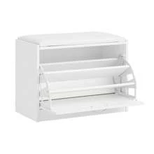 SoBuy FSR16-W, Hallway Shoe Bench Shoe Rack Shoe Cabinet With Flip-Drawer And Removable Seat Cushion, White, Depth: 30cm - White - View 5