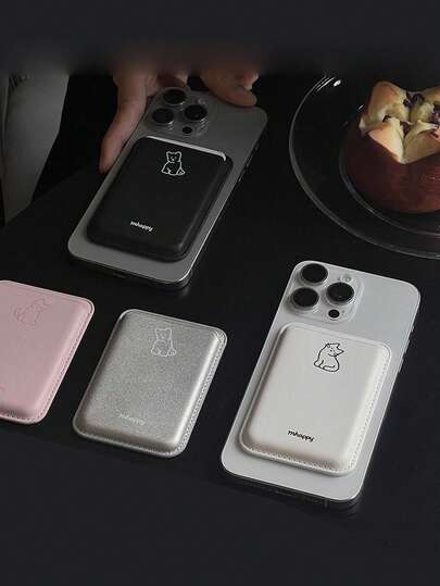 1 件简约 PU 皮革动物印花手机壳卡夹，磁性卡槽，适合所有型号，简约卡袋