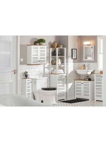 SoBuy BZR43-W Bathroom Tall Cabinet Bathroom Cabinet Bathroom Shelf Bathroom Cabinet With 3 Open Compartments And Louvre Door Bathroom Furniture White-Natural W X H X D Approx: 40 X 160 X 30 Cm Home Bathroom Decor Bathroom Organizer Summer Bathroom Accessories - White - View 4