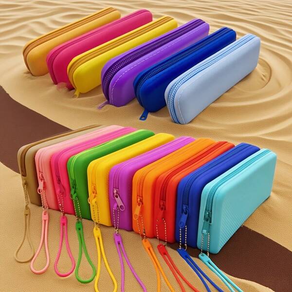Conjunto de 1/2 peças de bolsa cosmética de silicone de cor sólida, bolsa clutch de praia St. Barts, bolsa de silicone à prova d'água para celular, fones de ouvido, chaves, moedas