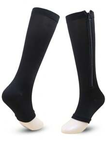 1 双拉链露趾运动压缩袜，适合男士循环和女士怀孕更好的血液流动，最适合成人护士、医疗、运动、跑步、护士、徒步旅行、骑自行车、健身房、侧拉链及膝袜、舒适透气、适合运动、秋季袜子