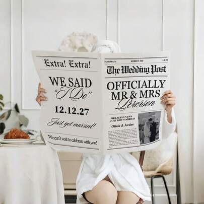 1/2 Customized Newspaper Wedding Announcement, Personalized Photo & Text Wedding Newspaper, Private Wedding Newspaper, Unique Couple's Wedding Reveal, Modern, Eye-Catching, Fashionable Newspaper, Multipurpose, Decorative, Reusable, Contemporary, Colorful, Cute, Retro, Cartoon, Kawaii, Customized, Personalized, Unique, Customizable, Suitable For Employees, Clients, Students, Business/Work/Office, School, Cards And Cardstock ,Poetcore ,Forever Love