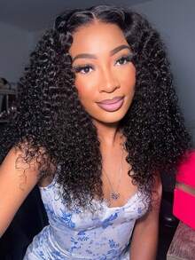 200% Deep Curly Half Wigs Human Hair Baginer Friendly Half Wig With Drawstring Seamless Clip Ins Flip Over Curly Wig Put On And Go Glueless Wig Natural Black Color - Natural Black - Xem 4