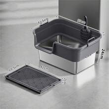 Caja de arena de acero inoxidable con tapa, caja de arena para gatos grandes de metal de gran tamaño, diseño de alto respaldo con pala y pedal, antiadherente, antifiltraciones, fácil de limpiar-ligera