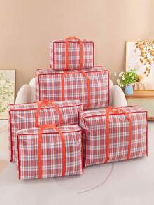 Túi đựng đồ chống nước cầm tay dung tích lớn 5/2/1 chiếc, Túi đựng quần áo dung tích lớn, Túi quà tặng ông già Noel, Túi đựng quần áo mùa đông, Túi đựng chăn, Túi đựng đồ di chuyển bền - Túi đựng đồ có khóa kéo tái sử dụng, Túi đựng đồ in lưới chống thấm nước bằng vải Oxford, Đựng quần áo, Túi đựng hành lý cho học sinh khi trở lại trường, Túi du lịch, Giáng sinh, Lễ tạ ơn - Đỏ và trắng - Xem 10