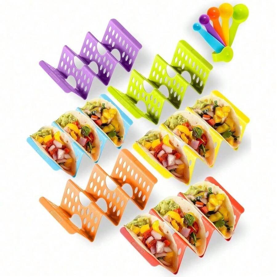 ‌12-Piece Nesting Taco Serving Set - Stackable Interlocking Dinnerware With Non-Slip Base - Space-Saving Dishwasher-Safe Shell Holders For Mexican Night Outdoor Party Food Truck Game Day Buffet Entertaining‌ - Set of 6 - View 1