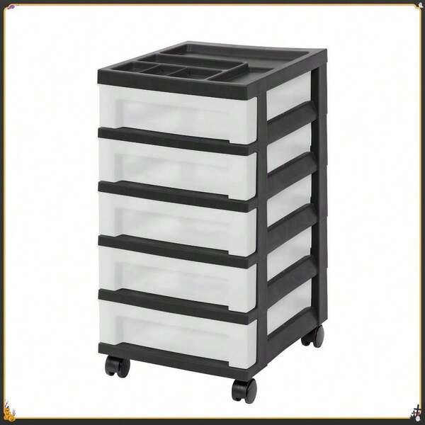 5 Drawer Storage Cart With Anizer Top Black