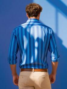 Áo sơ mi nam tay dài cài nút họa tiết sọc thường ngày, mùa thu, Giáng sinh - Màu xanh lam - Xem 3