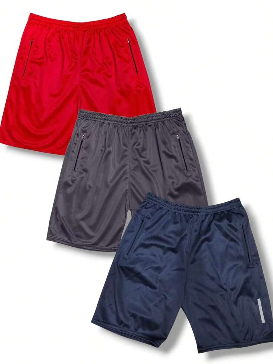 Kit Of 3 Dry Fit Bermuda Shorts With Zippered Pockets - VERMELHO/CINZA/AZUL - 查看 1