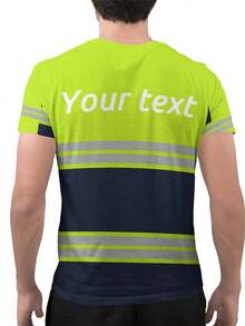 Customized Men's Work T-Shirt, Personalized Front & Back Text, Neon Green & Orange, Heavy All-Over Print Design, Regular Crew Neck Top, Suitable For Workplace, Events And Casual Wear