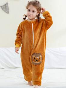 MICHLEY 1pc Baby Cartoon Animal Flannel Cute Sleeping Bag, Long Sleeve Zipper Comfortable Unisex Infant Supplies, Suitable For Living Room, Halloween, Party Wear - Multicolor - View 3