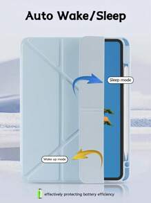 1个亚克力Y型折叠平板保护套，浅蓝色，可定制文字，兼容iPad Mini 6/Mini 7/9.7/10.2/10.5/Air 4/Air 5/第十代/10.9/Pro 11英寸/Air 11英寸 (M2) 2024/Pro 11英寸 (M4) 2024/iPad Air 11英寸 (M3) 2025/iPad (A16) 11英寸第十一代 2025，不含触控笔，部分型号带有镜头框，多折叠支架，内置触控笔插槽，高透明度亚克力外壳，磁吸式自动休眠/唤醒，智能省电，简约/休闲/个性化设计