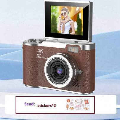 كاميرا صغيرة بدقة 4K HD، تدعم تسجيل الفيديو، تخزين 128 جيجابايت، تشمل كاميرا رقمية هدية لعبة، كاميرا رقمية و2 ملصق