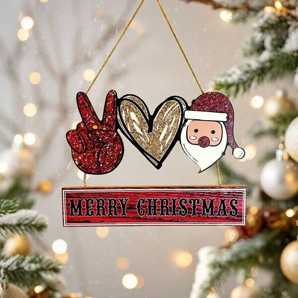 1 Peça Placa de Madeira Decorativa de Natal Suspensa - Ornamentos de Papai Noel e Coração para Decoração da Árvore de Natal, Decorações Rústicas de Parede para Feriados, Perfeito para Lareira, Presentes e Decoração da Árvore, Placa Decorativa Suspensa para Festas Natalinas em Casa, Decoração de Quarto no Inverno