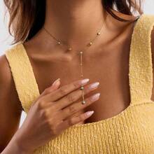 S SHOPBOHO 1pc 18K Gold Plated Stainless Steel Waterproof Mini Metal Bead Chain Layered Necklace, Women