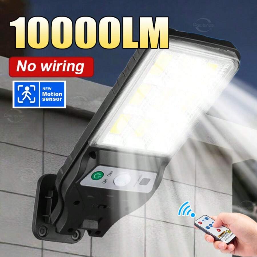 Đèn LED năng lượng mặt trời công suất cao 10000LM chống nước ngoài trời Đèn đường sân vườn Đèn tường cảm biến chuyển động Đèn nhà để xe điều khiển từ xa - màu đen - Xem 1