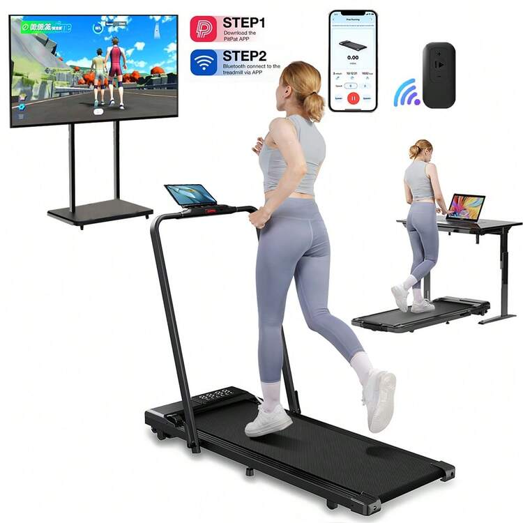 Treadmills For Home Foldable,Folding Walkingpad Treadmill MAX 300lbs APP Remote Control,Running Machine With Safety Handrail - 黑色 - 查看 1