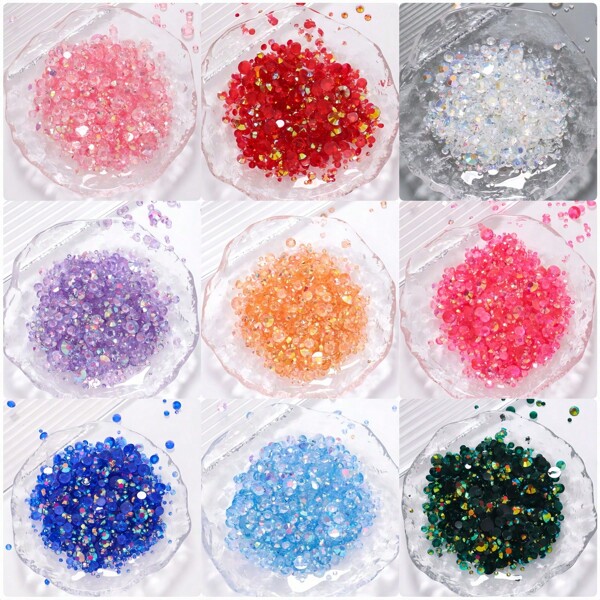 2MM-6MM Mixed Size 2000PCS/Pack Round Flat Back Resin Rhinestones Transparent Candy AB Color Bling Strass Glitter DIY Nail Art Gems Stones Diamond Manicure Nail Decal Glue On DMC Jewelry Bead For Clothes, Bag, Shoes, Nail Art, Mugs, Bottles, Tumblers, Mobile ,Makeup DIY Accessories