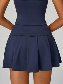 MASKERT Tennis Skirt "Women's Sports Half Skirt Tennis Golf Skirt Outdoor Sports Half Skirt Anti Glare Sportswear Comfortable And Skin Friendly - 藏蓝色 - 查看 2