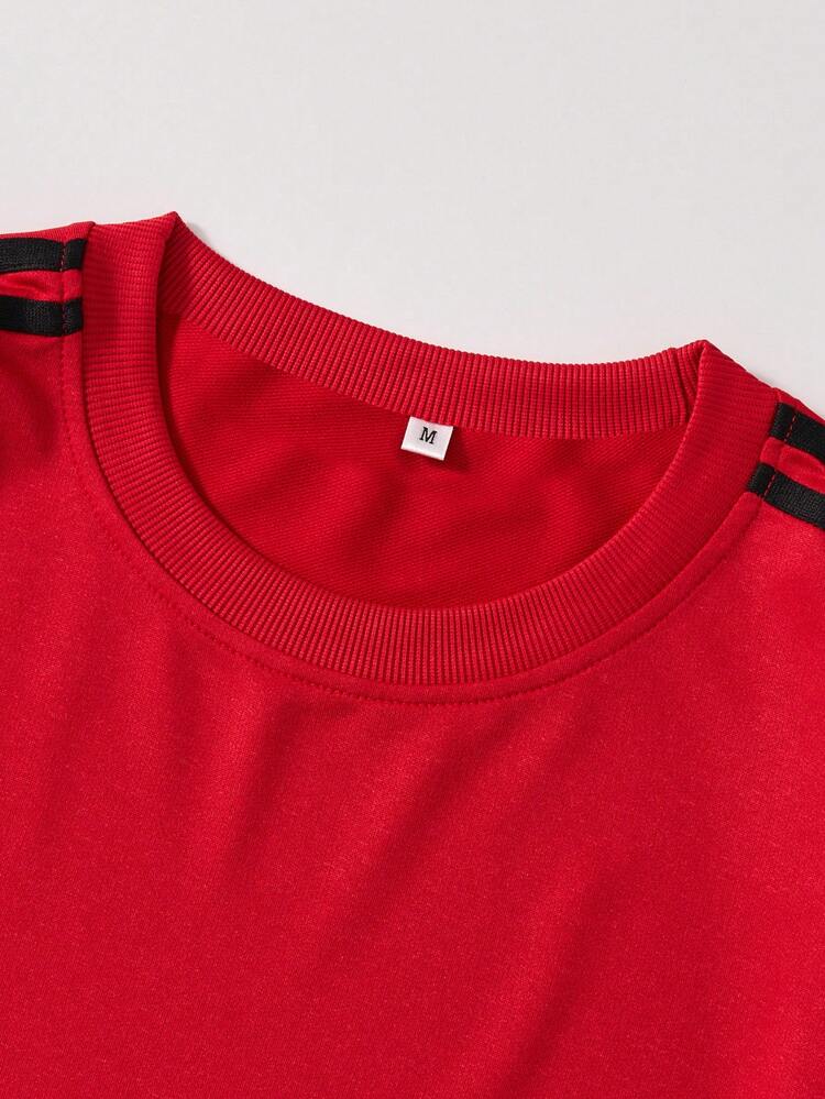 Camiseta de manga corta suelta con estampado de texto italiano de moda casual deportiva para hombres Shwiy, con patrón de bandera nacional y rayas negras, adecuada para primavera/verano, escuela, uso diario, ropa de calle - Rojo - Añade 3