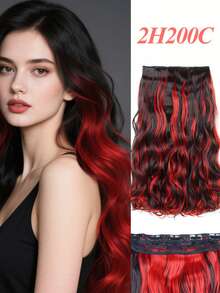 Peluca sintética ondulada de 18 pulgadas, extensiones de cabello con 5 piezas de clip, hechas de fibra sintética, resistente al calor, disponible en negro/rojo, adecuado para uso diario y vacaciones - Multicolor - Ver 16