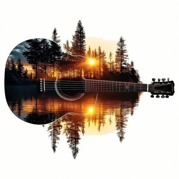 1 buc/2 buc/3 buc Autocolante Termotransferabile cu Peisaj Apus și Chitară - Autocolante Vinil Transfer Căldură cu Peisaje Artistice pentru Meșteșuguri DIY, Tricouri, Jachete, Perne, Genți, Pălării - Nu Necesită Electricitate, Adeziv, Accesorii, Peisaj Pădure, Imprimeu Culoare Vibrante