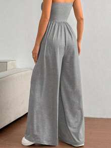 Swisz Women's Elegant Strapless Wide Leg Jumpsuit With Draping Formal Fashion - Grey - View 4