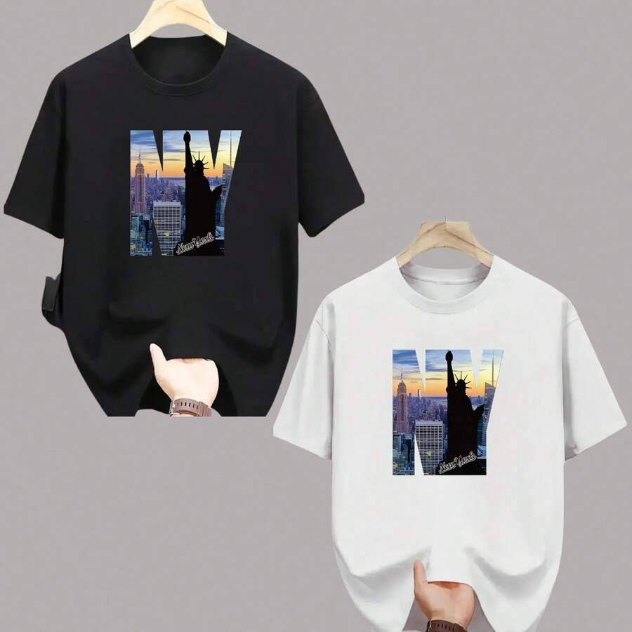 Kit 2 Camisetas Básicas Streetwear Camisa T-Shirt Masculina Algodão - Preto e Branco - Visão 1