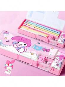 1pc Sanrio Kuromi Stationery Box, Multifunctional Cartoon Pencil Case With Ballpoint Pens, Colored Pencils, Ruler, Suitable For School And Office, Perfect Gift For Birthday, Christmas, Thanksgiving