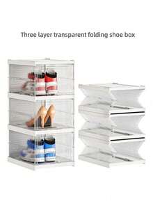 1个可堆叠折叠带门鞋盒 - 防尘塑料运动鞋收纳盒，节省空间，适用于玄关、卧室、家庭和宿舍 - 彩色 - 查看 7