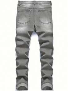 Teen Boy Black Jeans, Grey Elastic Slim Fit Casual Comfortable Denim Pants, Suitable As Gift For Kid Friends Party