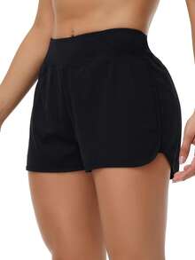 High Waisted Athletic Shorts For Women 2 In 1 Flowy Running Shorts With Pockets Liner For Gym Workout Track Tennis Golf Shorts - 黑色 - 查看 1
