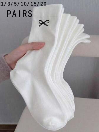 1/3/5/10/15/20 Pairs Women's Solid Color Wide Mouth Comfortable Simple Maternity Socks, Moisture-Wicking Mid-Calf Socks