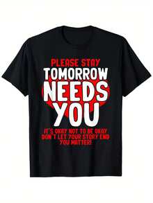 Mental Health Awareness Month People With Depression Anxiety T-Shirt Mental Health Awareness Month T-Shirt 100% Pure Cotton Gift For Men Women Dad Mom And Friends Large Sizes Are 1XL-5XL Black 180g Fabric Weight Pay Attention To Mental Health And Lif, Plus Size - 黑色 - 查看 1