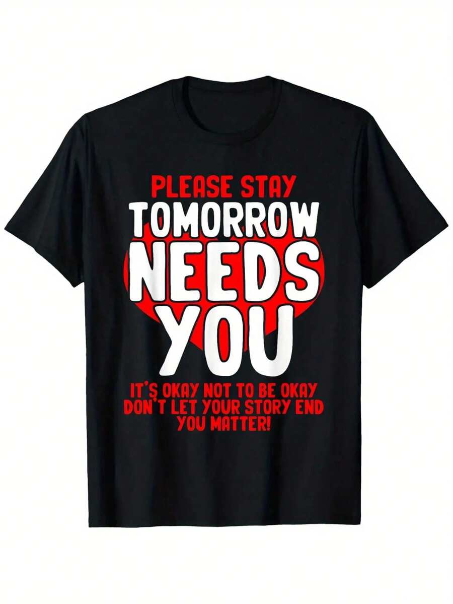 Mental Health Awareness Month People With Depression Anxiety T-Shirt Mental Health Awareness Month T-Shirt 100% Pure Cotton Gift For Men Women Dad Mom And Friends Large Sizes Are 1XL-5XL Black 180g Fabric Weight Pay Attention To Mental Health And Lif, Plus Size - 黑色 - 查看 1