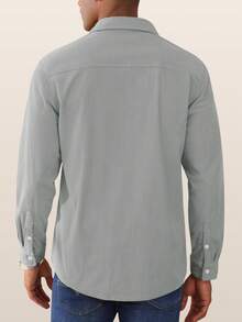 Men's Corduroy Button-Up Shirt Jacket Long Sleeve Lightweight Outwears Solid Casual Shacket With 2 Flap Pockets, Light Grey - Light Grey - View 3