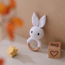 1pc Hand Knitted Rabbit Rattle - Soft Plush Rabbit Ring Toy, Multi-Color Rabbit Baby/Infant Rattle Toy, Baby Sleep Aid Tool, Concentration Training, Easy To Grab Suitable For Infants And Toddlers, Mixed Textile, Promotes Visual And Auditory Development, And Trains Their Grasping Of Baby Toys, Attracts Baby's Attention, Soothing Ringing Sound, Suitable For Nursery Decor, Cognitive Development, Suitable For Easter, Christmas, Birthday And Newborn Gifts, Easter Gift